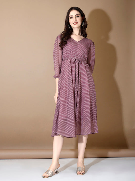 Light Purple Chevron Print Fit & Flare Dress