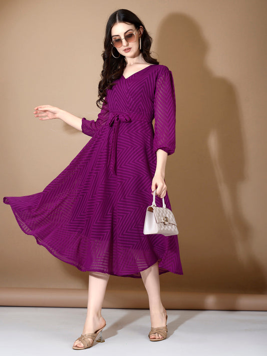 Purple Chevron Print Fit & Flare Dress