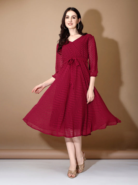 Red Chevron Print Fit & Flare Dress