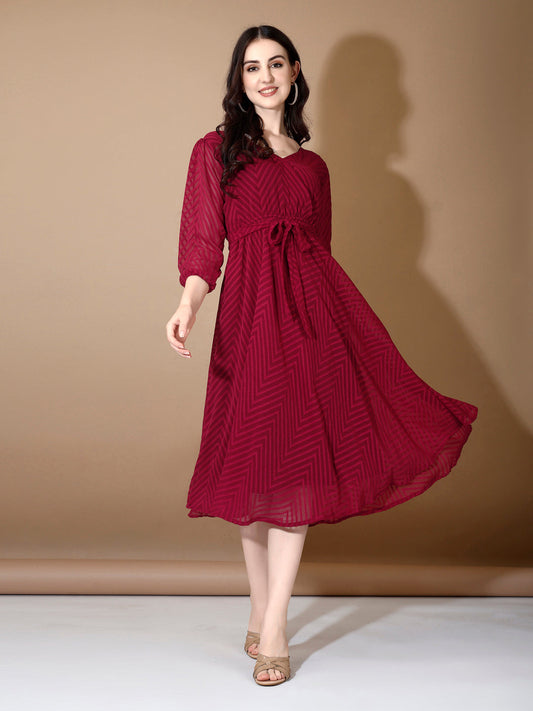 Red Chevron Print Fit & Flare Dress