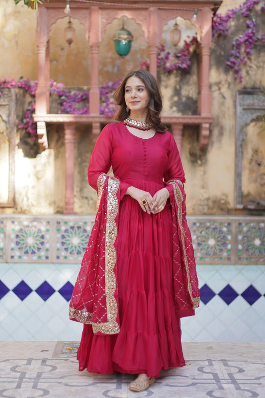 Graceful Pink Anarkali Set with Embellished Dupatta