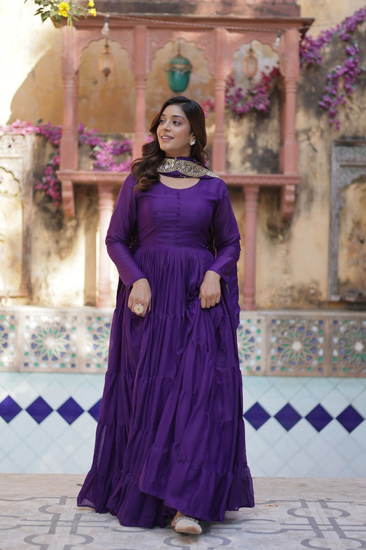Stylish Purple Long Anarkali Dress for Festive Occasions