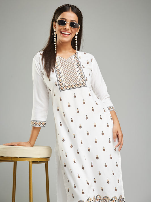 Trendig Viscos White Kurta Set