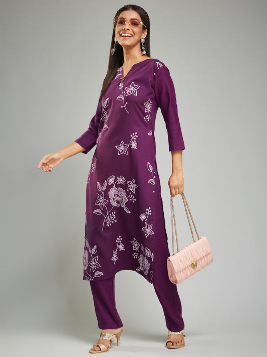 Ready To Wear Wine Kurta Set For Women's
