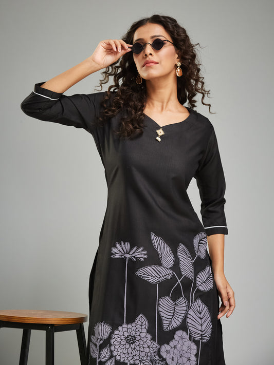 Readymade Viscose Rayon Black Kurta Set