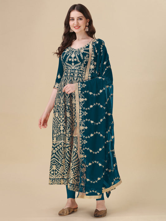 Turquoise Georgette Party Wear Anarkali Suit Fancy Suit