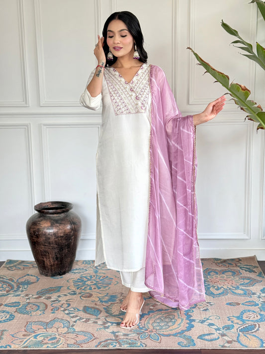 Women's Wear Readymade White Kurta Set