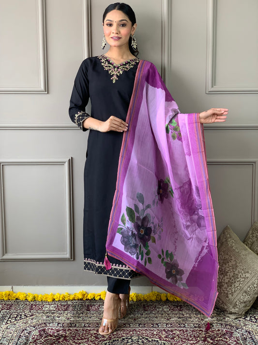 Ready to Wear Viscos Black Kurta Set