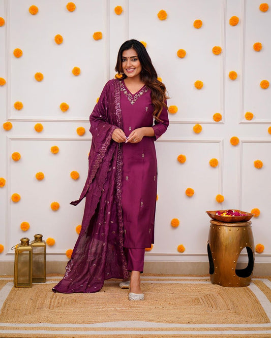 Festival Wear Viscos Purple Kurta Set