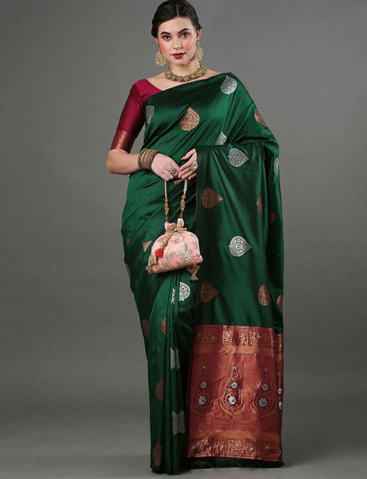 Royal Green Box Motif Saree