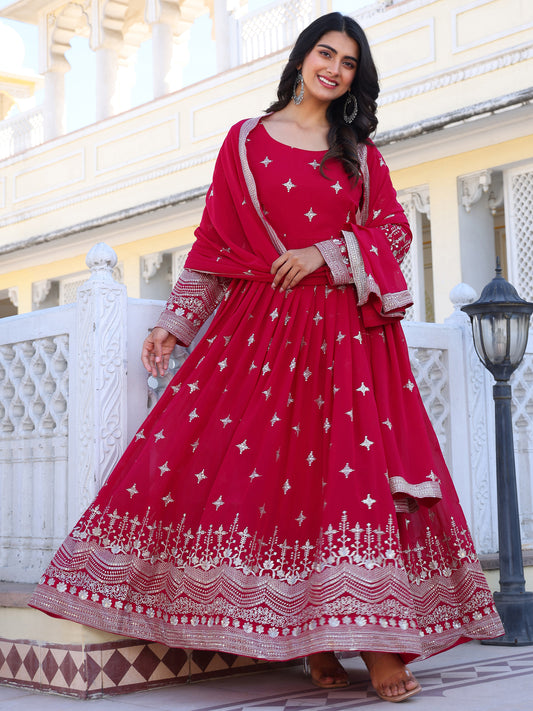 Georgette Festival Wear Pink Anarkali Suit
