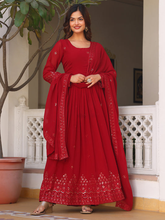 Georgette Embroidered Maroon Anarkali Suit