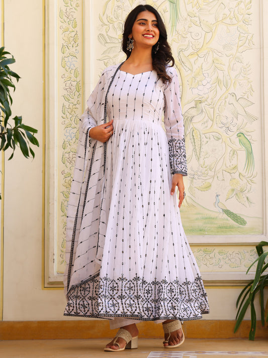 Georgette Party Wear White Anarkali Suit