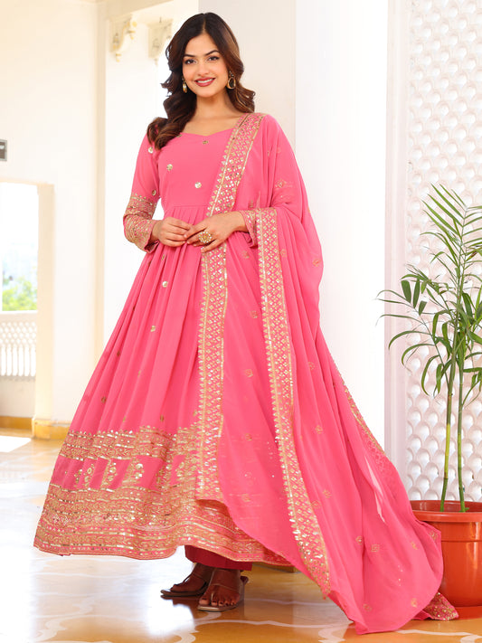 Party Wear Georgette Pink Anarkli Suit