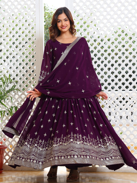 Georgette Festival Wear Purple Anarkali Suit