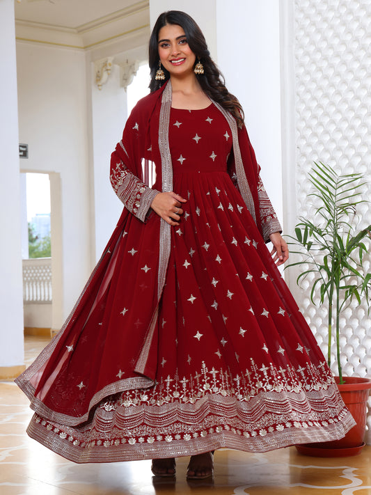Georgette Festival Wear Maroon Anarkali Suit