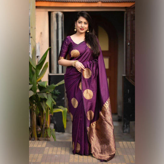 Royal Wine Silk Saree with Golden Buttas