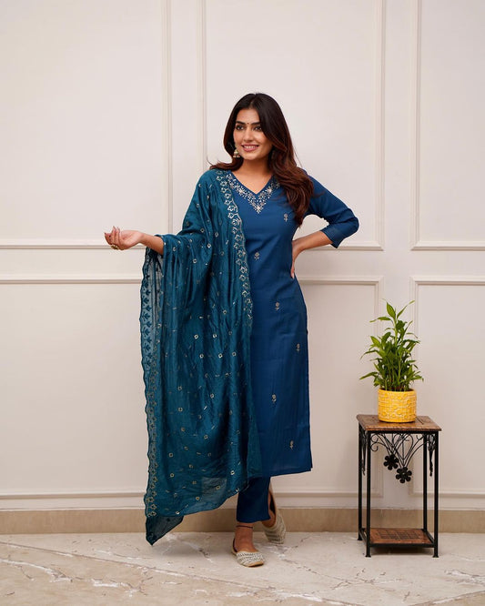 Festival Wear Viscos Blue Kurta Set