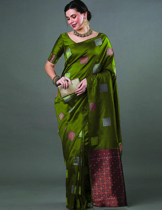 Classic Emerald Jacquard Saree