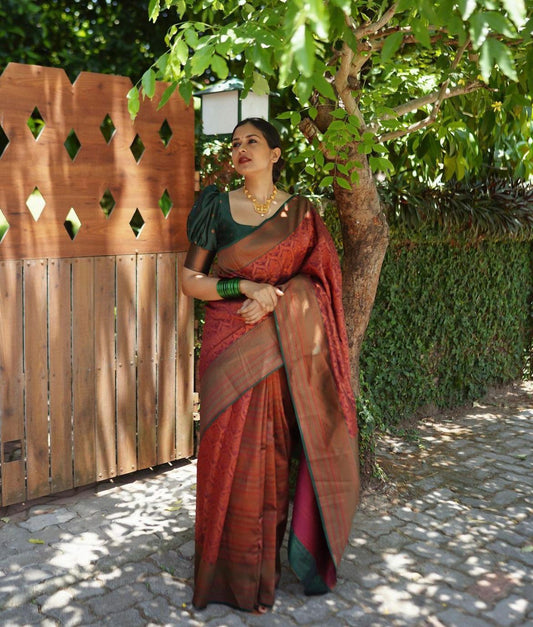 Vintage Rust Brown Traditional Saree