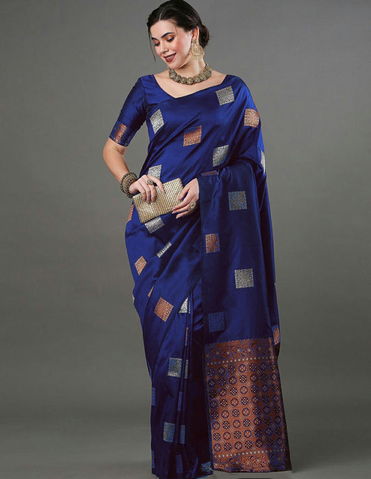 Royal Navy Geometric Woven Saree