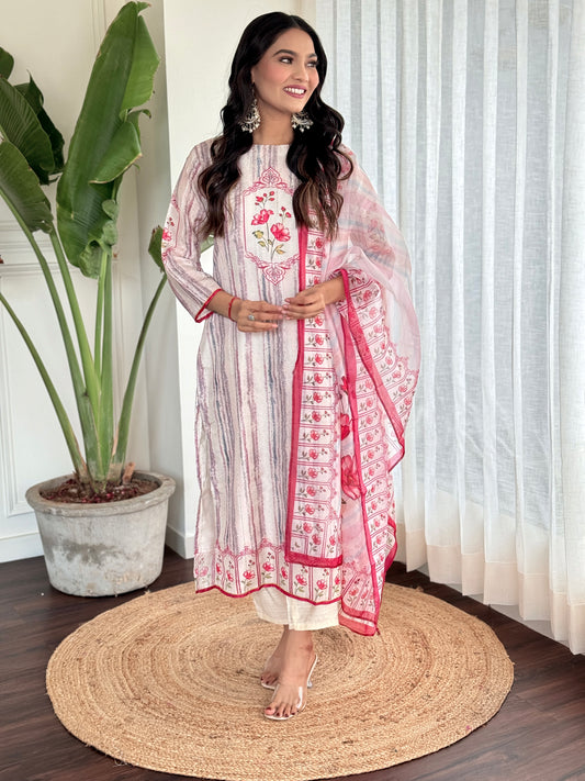 Festival Wear Muslin White Kurta Set