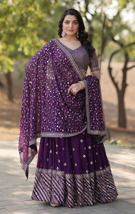 Wedding Wer Embroidered Purple Lehenga Choli