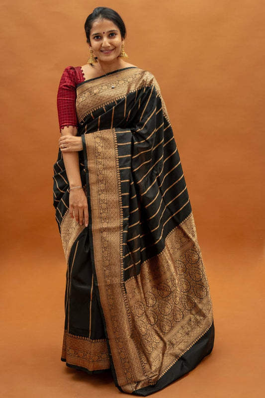 Elegant Black Zari Woven Saree