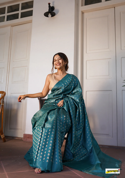 Draped in Deep Teal Elegance saree