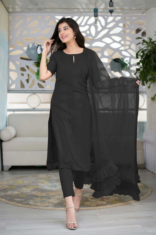 Party Wear Wear Polyester Black Kurta Set