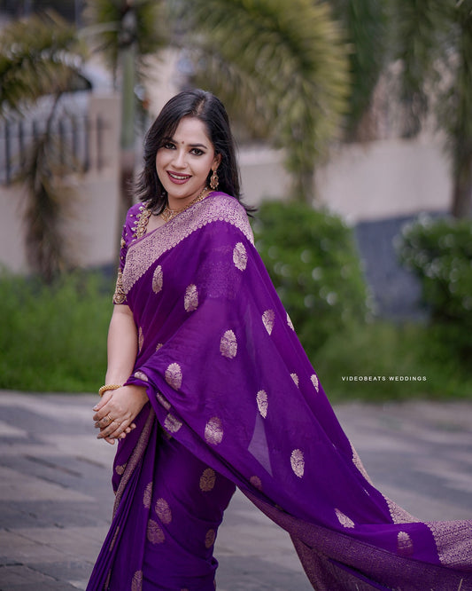 Purple Soft Organza Saree – Lightweight & Lovely