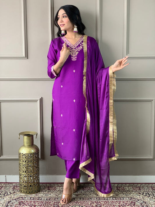 Women Straight Purple Kurta Set