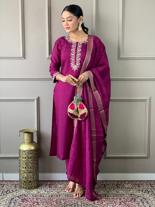 Women Embroidered Purple Anarkali Kurta Set
