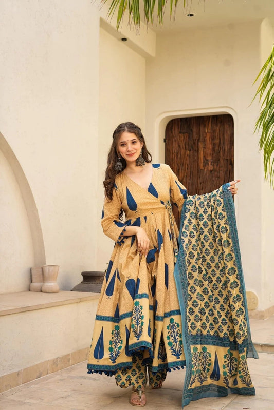 Festive Flare Blue Kurta Set For Women