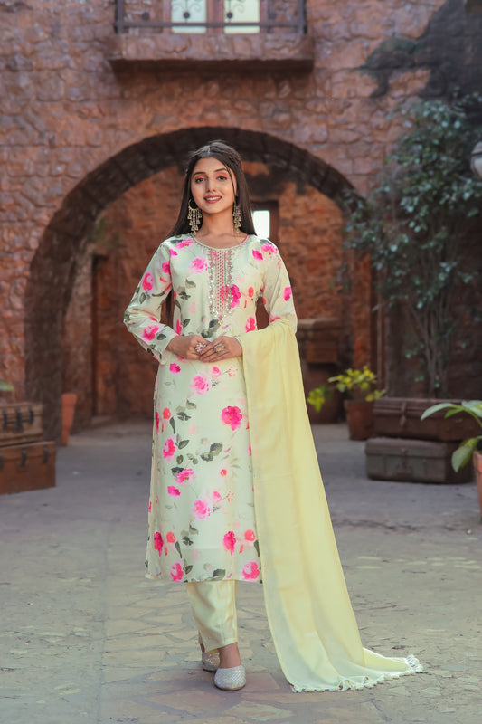 Festival Wear Cotton Cream Kurta Set