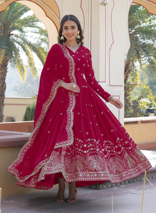 ANARA Beautiful Designer Georgette Cotton Pink Gown Set