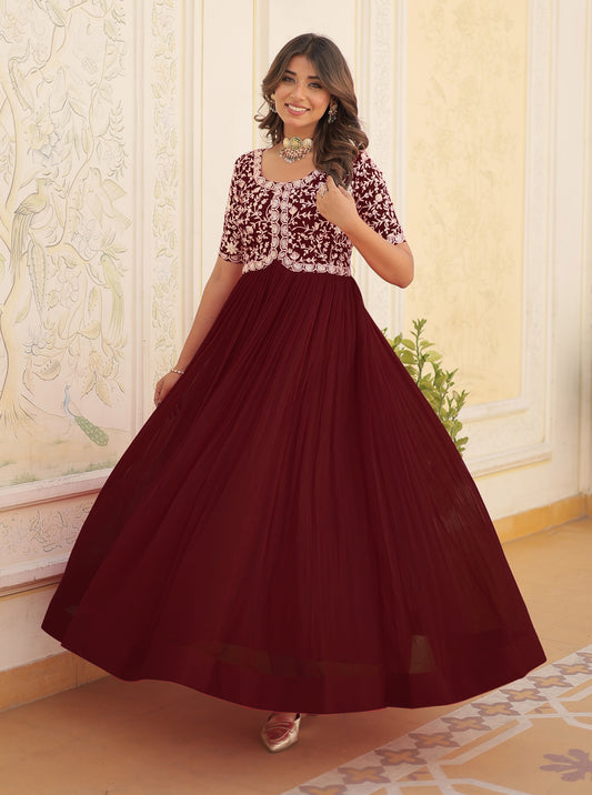 ANARA Brown Premium Designer Readymade Gown Set For Women