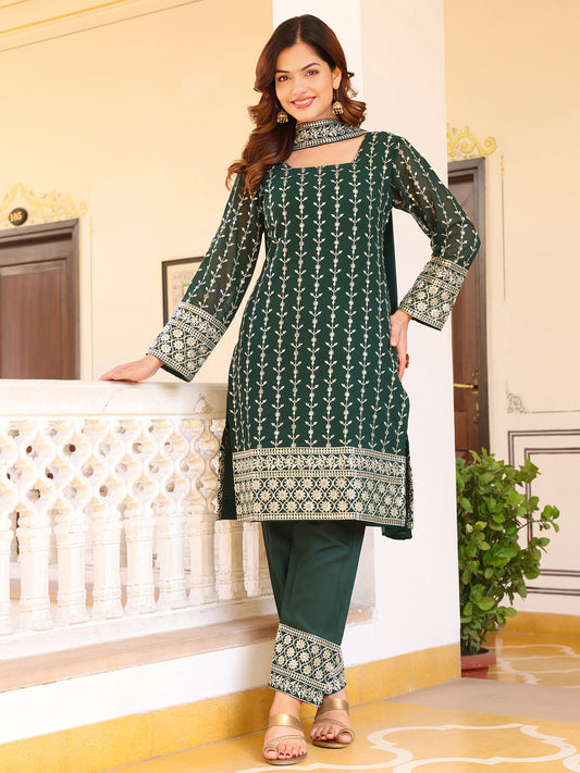Georgette Party Wear Green Kurta Set