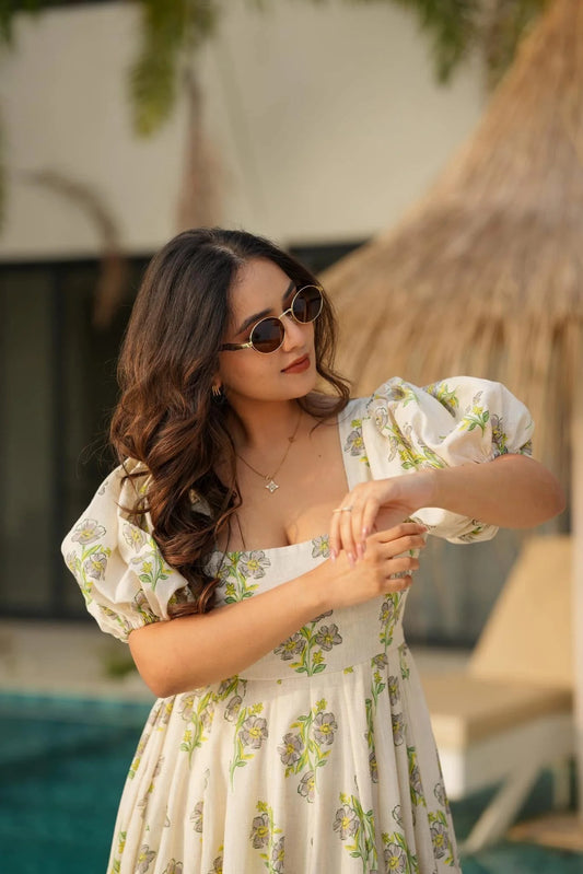 White Puffsleeve Westren Dress