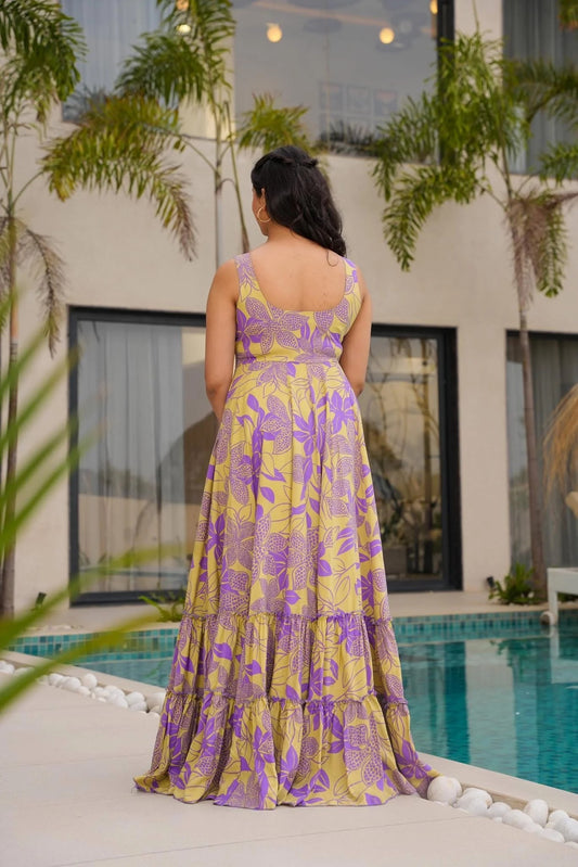 Floral Printed Purple Maxi Dress