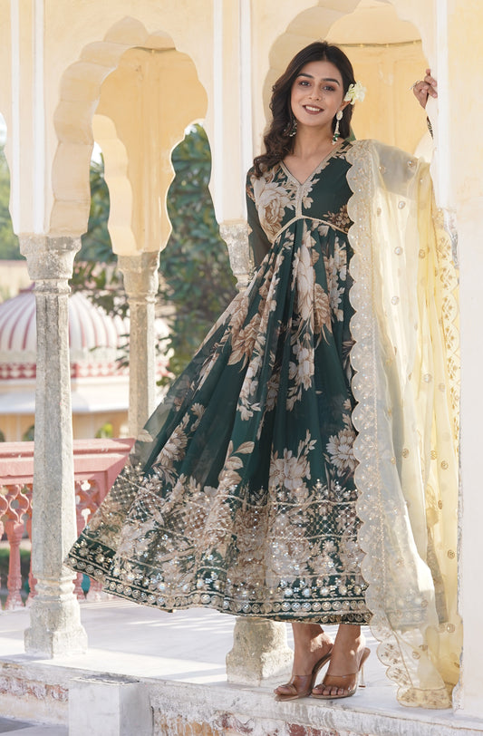 Embroidery Sequins Green Kurta Set