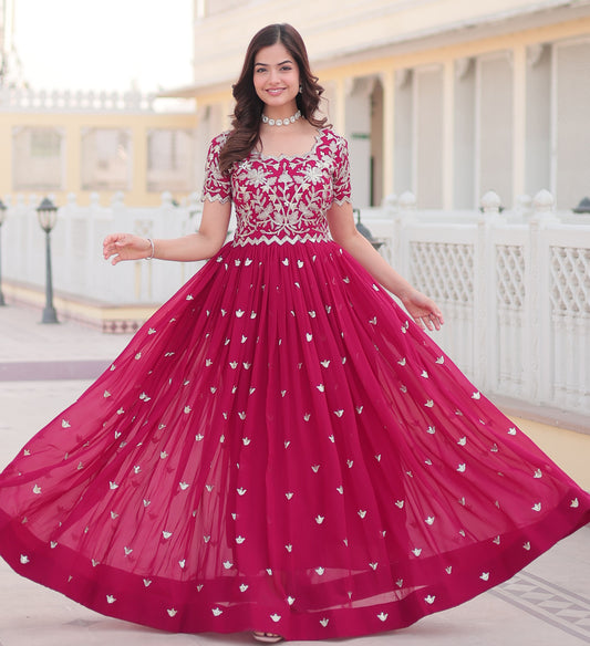 Faux Georgette Embroidered Work Anarkali Kurta Set for Women