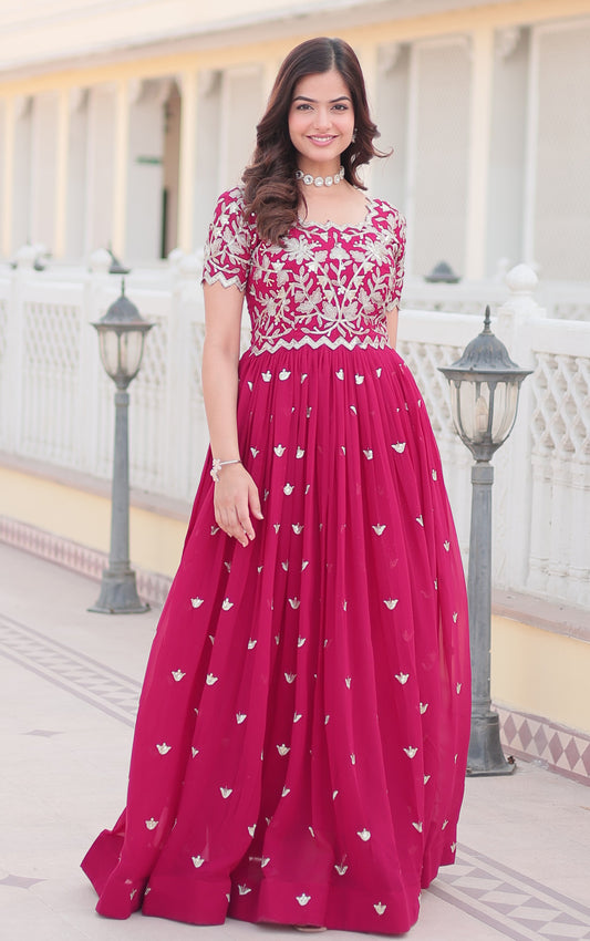 Faux Georgette Embroidered Work Anarkali Kurta Set for Women