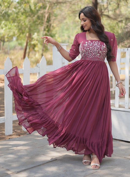 Georgette Embroidered Onion Gown Set