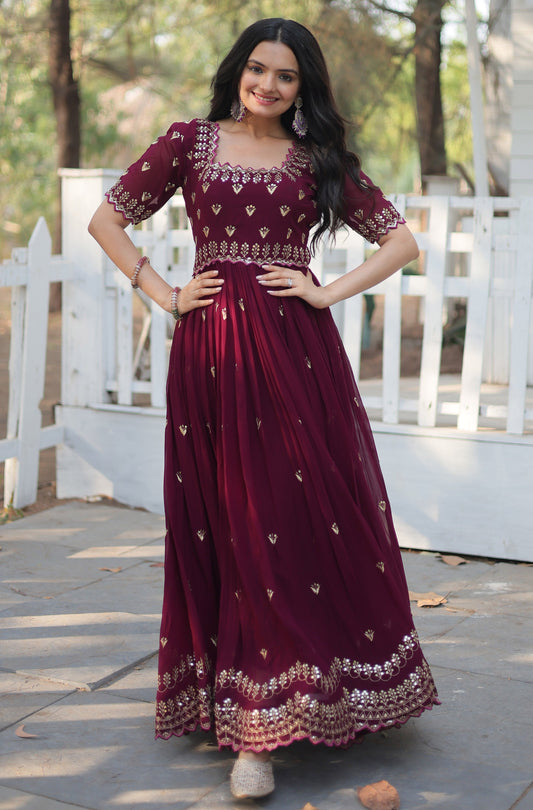Embroidery Cotton Maroon Kurta