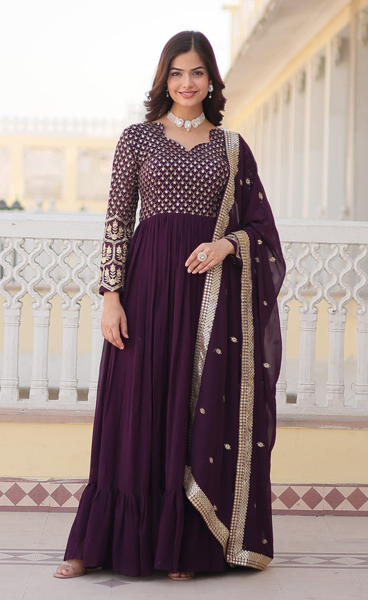 Designer Embroidered Wine Kurta Set