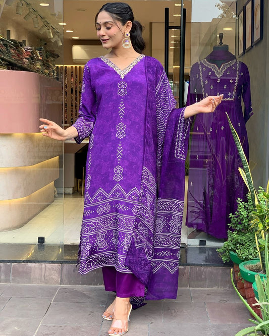 Festival Wear Crepe Purple Kurta Set