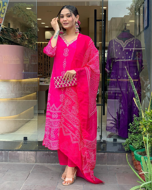 Festival Wear Crepe Pink Kurta Set