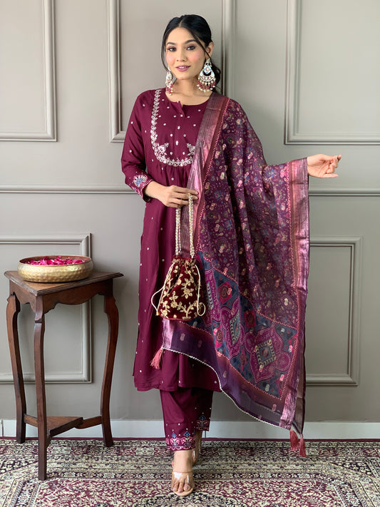 Festival Wear Viscos Purple Kurta Set