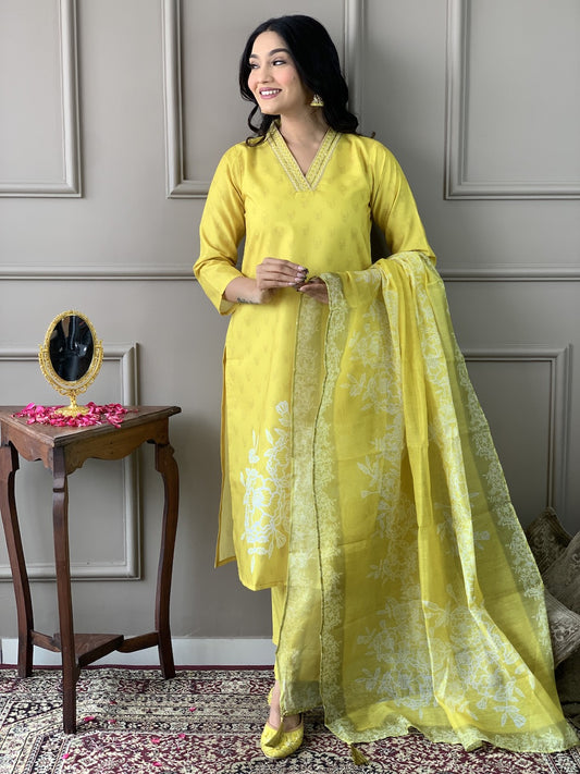 Festival Wear Printed Yellow Kurta Set